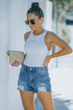 Short en jean effiloché blanc effet vieilli