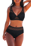 Lace Crochet V Neck High Waist Bikini Swimsuit