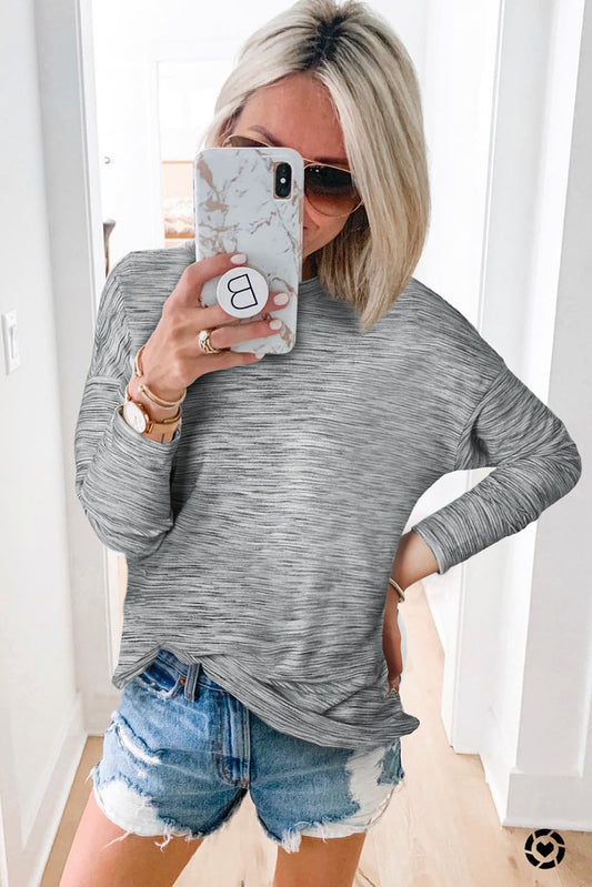 Heathered Drop Shoulder Long Sleeve Top