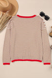 Contrast Trimmed Striped Drop Shoulder Sweater