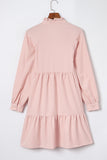 Pink Frilled Stand Collar Long Sleeve Ruffle Dress