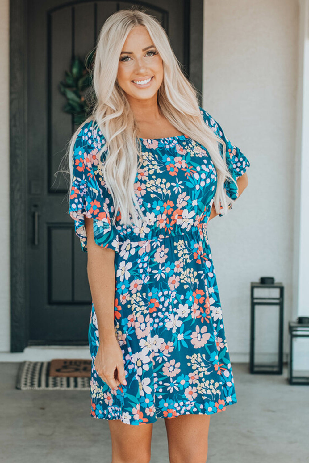 Square Neck Ruffle Floral Dress