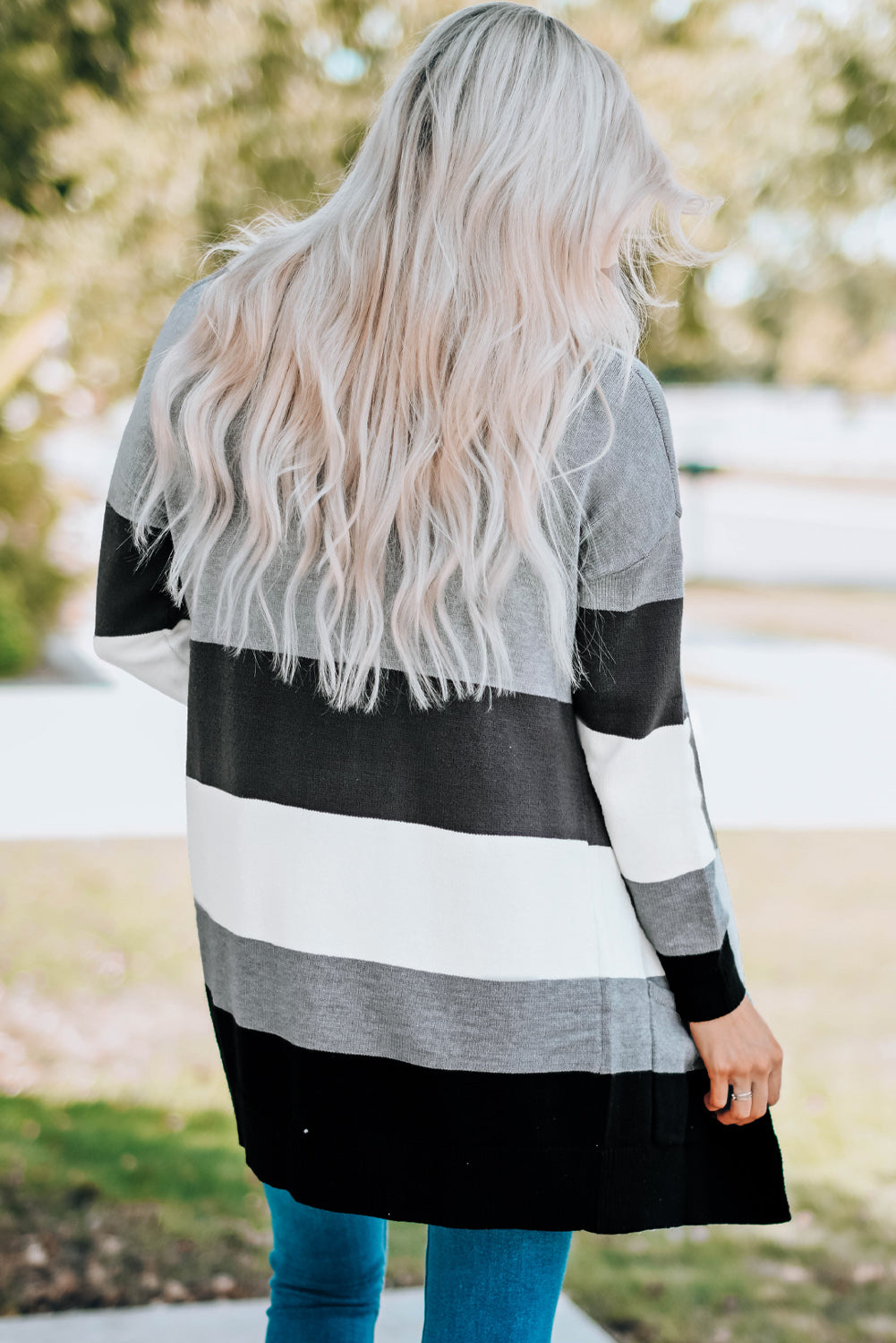 Open Front Colorblock Cardigan with Pockets