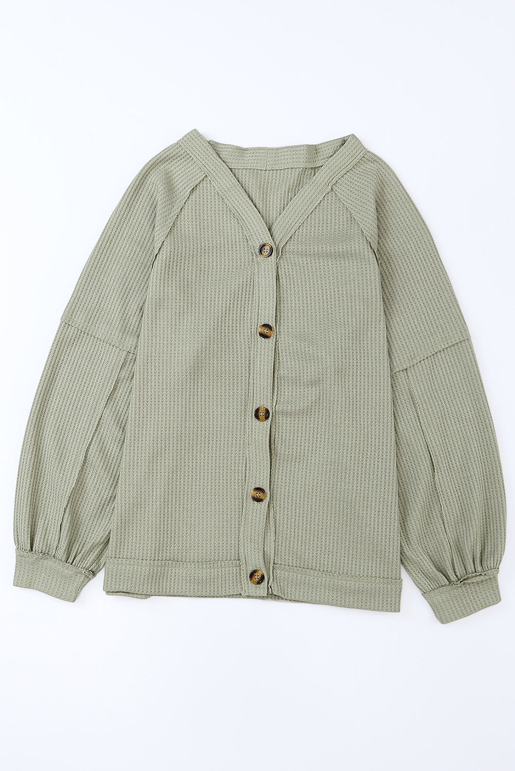 Exposed Seam Buttons Front Waffle Knit Cardigan