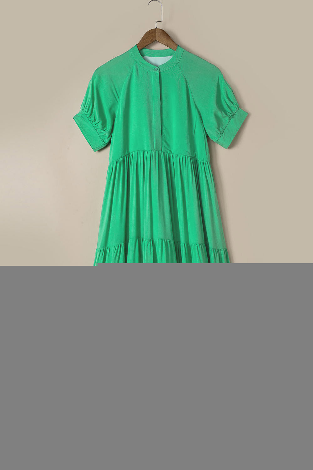 Notch V Neck Bubble Sleeve Tiered Maxi Dress