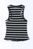 Striped Print Ribbed O-neck Sleeveless Top