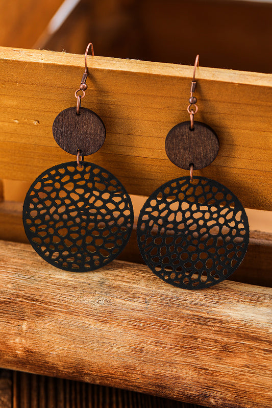 Hollow Out Wooden Round Drop Earrings