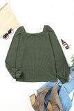 Square Neck Puff Sleeve Waffle Knit Top