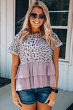 Pink Leopard Tiered Ruffle Short Sleeve Top