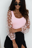 Butterfly Tulle Sleeve Square Neck Bodysuit