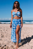 Tropical Ruffle Bikini High Waisted Swimsuit with Sarong