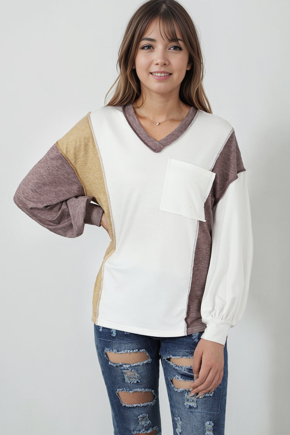 Colorblock Patchwork Exposed Seam Knit Top