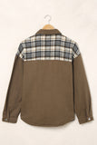 Brown Plaid Patchwork Pockets Denim Jacket