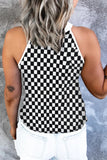 Plaid O Neck Sleeveless Tank Top