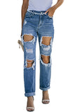 Cut Out Straight Leg Distressed Boyfriend Jeans