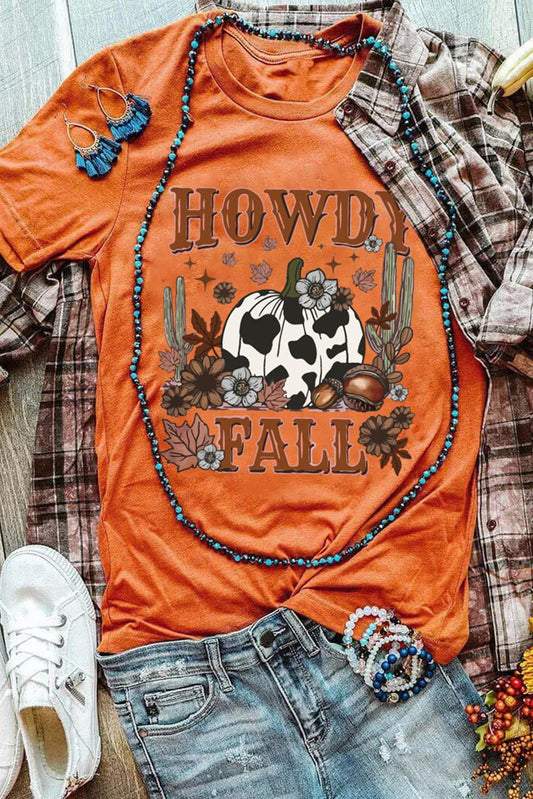 HOWDY FALL Western Pumpkin Graphic T Shirt