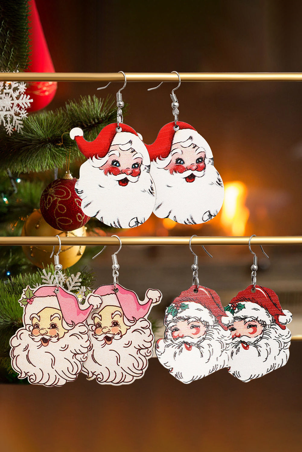 White 3 Pairs Christmas Santa Clause Pendant Hook Earrings