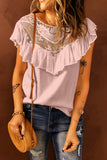 Lace Splicing Ruffled Short Sleeve T-shirt