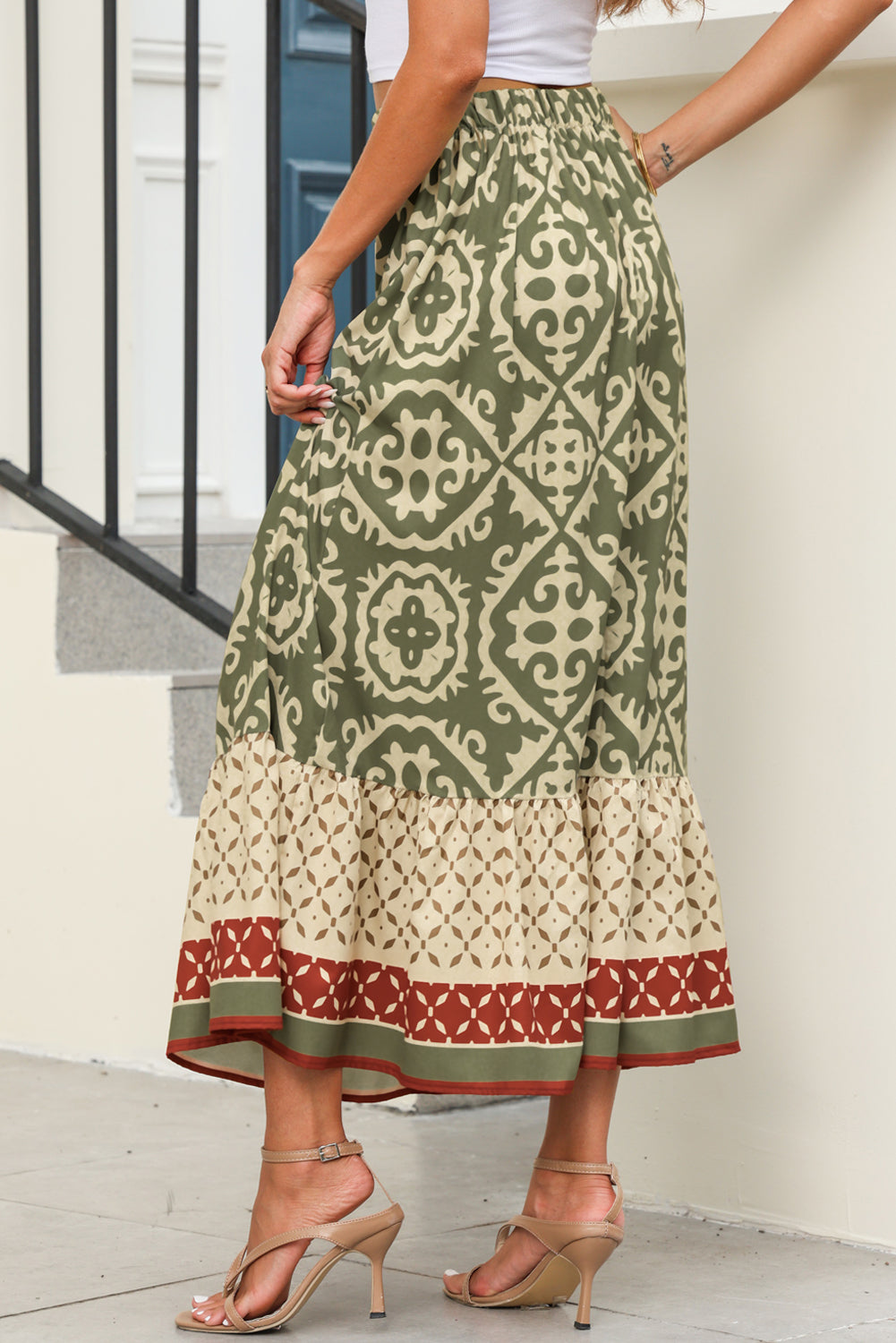 Boho Patchwork Pattern A-line Maxi Skirt