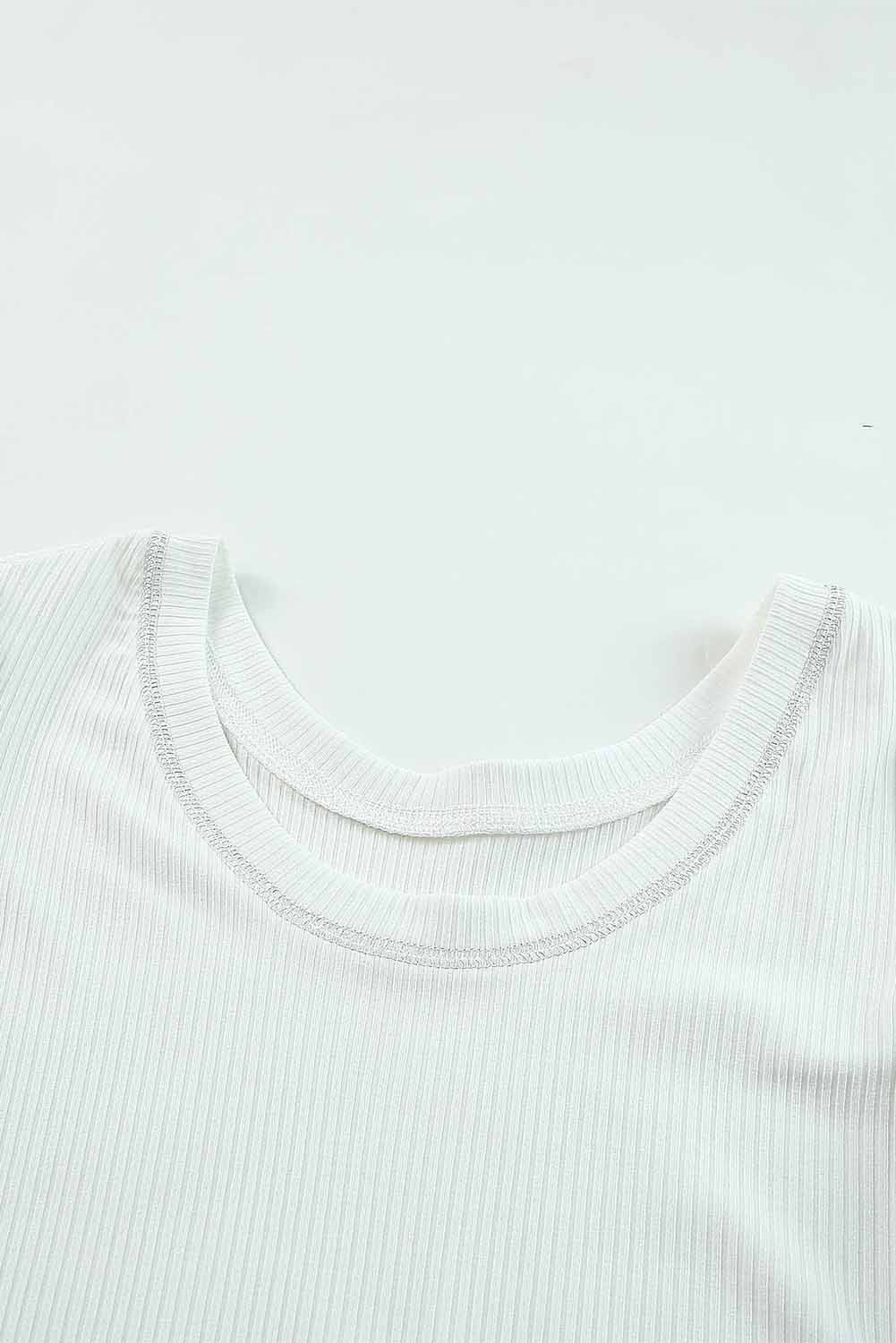 Round Neck Half Sleeve Ribbed Knit Top