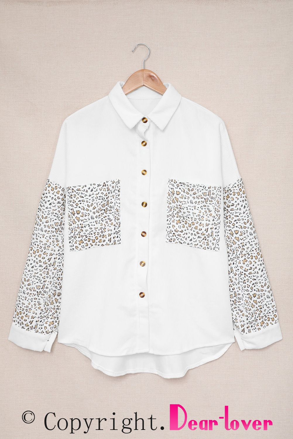 Leopard Patchwork Corduroy Buttoned Shirt Jacket