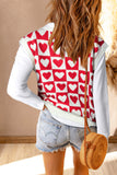 Gilet pull à motif coeur à carreaux rouge 