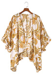 Draped Paisley Print Open Front Overlay Top with Ruffles