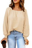 Square Neck Puff Sleeve Waffle Knit Top