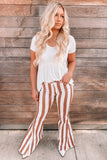 Striped Fringe Bell Bottom Denim Pants