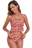 Dainty Floral Print Ruffle Trim 2pcs Bikini Swimsuit