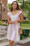 Striped Tiered Ruffle Cap Sleeve Top