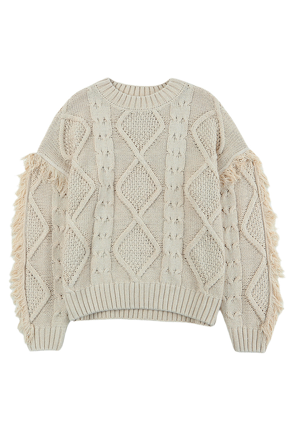 Cable Knit Fringe Trim Sweater