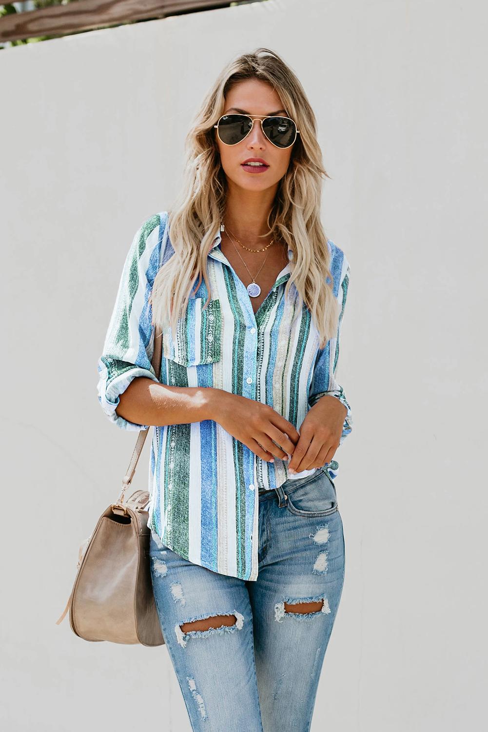 Sweet Enough Striped Button Up Top