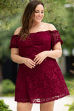 Lace Frill Bubble Sleeve Off Shoulder Plus Size Dress