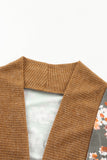 Cardigan marron en tricot à fleurs et patchwork de grande taille