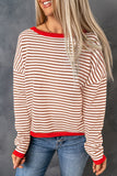 Contrast Trimmed Striped Drop Shoulder Sweater