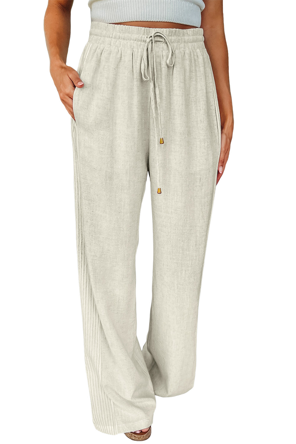 Striped Patchwork Drawstring Linen Pants