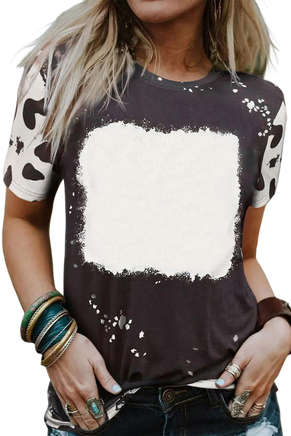 Tie Dye Bleached Crew Neck Short Sleeves T-shirt