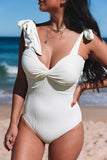 Ribbed Twist Front Knotted Shoulder One Piece Swimsuit