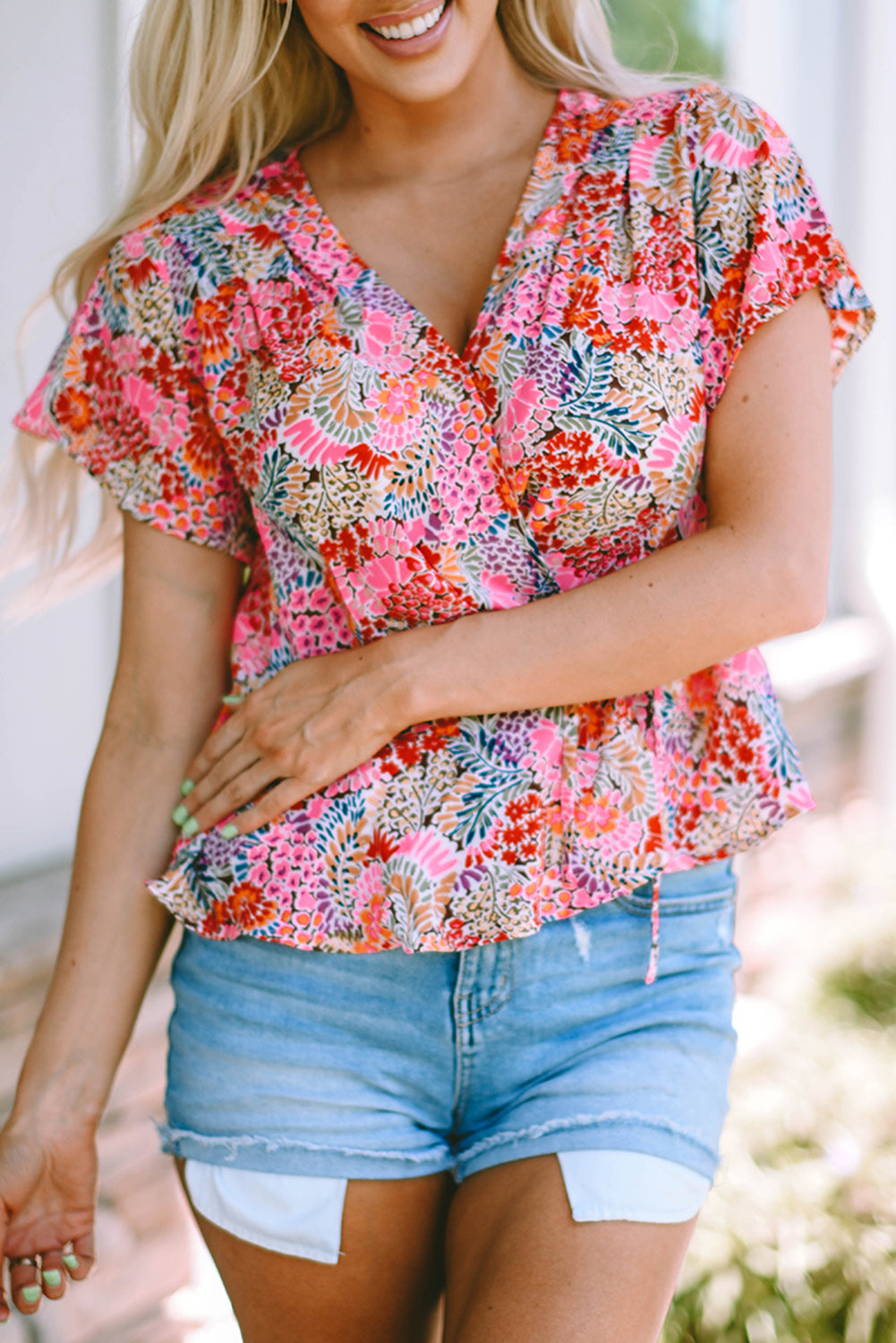 Red Short Sleeve Slim Fit Floral T Shirt