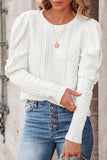 Solid Color Puffy Sleeve Textured Knit Top