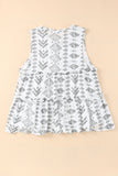 Tribal Geometric Print Tiered Frilled V Neck Tank Top