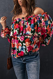 Blouse à épaules dénudées et à volants imprimé floral