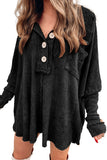 Brown Waffle Knit Buttoned Long Sleeve Top