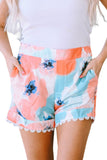 Abstract Water Marbling Print Lace Trim Shorts