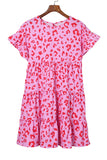 Leopard Print Ruffle Short Sleeve Tiered Dress