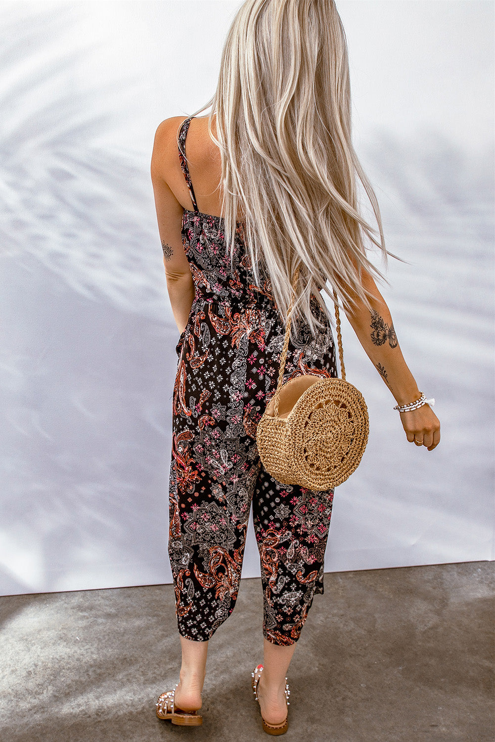 Mixed Paisley Print Cropped Jumpsuit