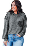 Sequin Patchwork Long Sleeve Plus Size Top