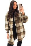 Plaid Flap Pocket Smocked Cuff Shacket