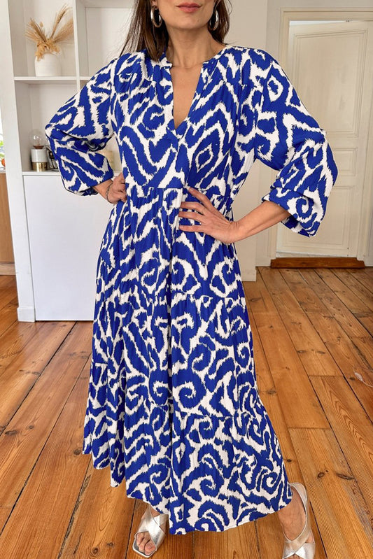 Blue Western Abstract Geometric Printed Maxi Dress